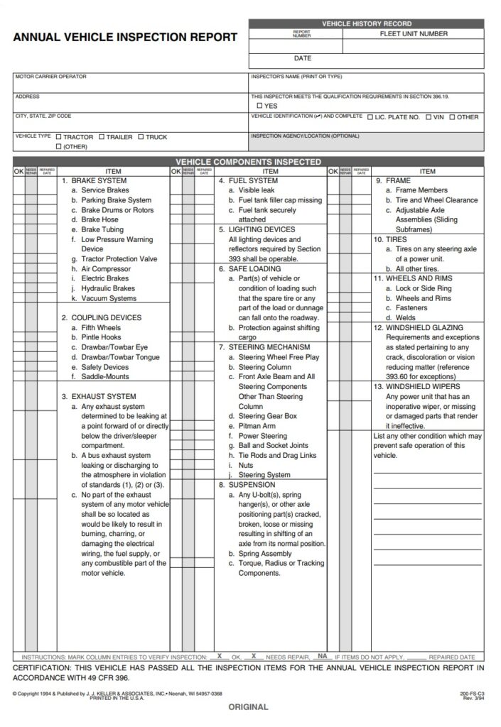 Annual Vehicle Inspection Report Example