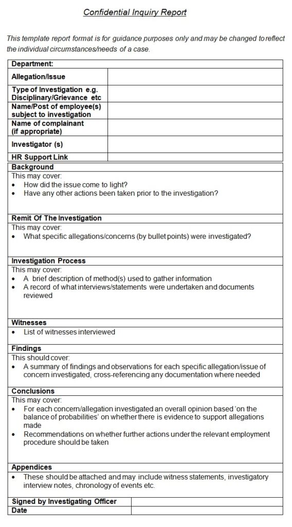 Confidential Inquiry Report Form