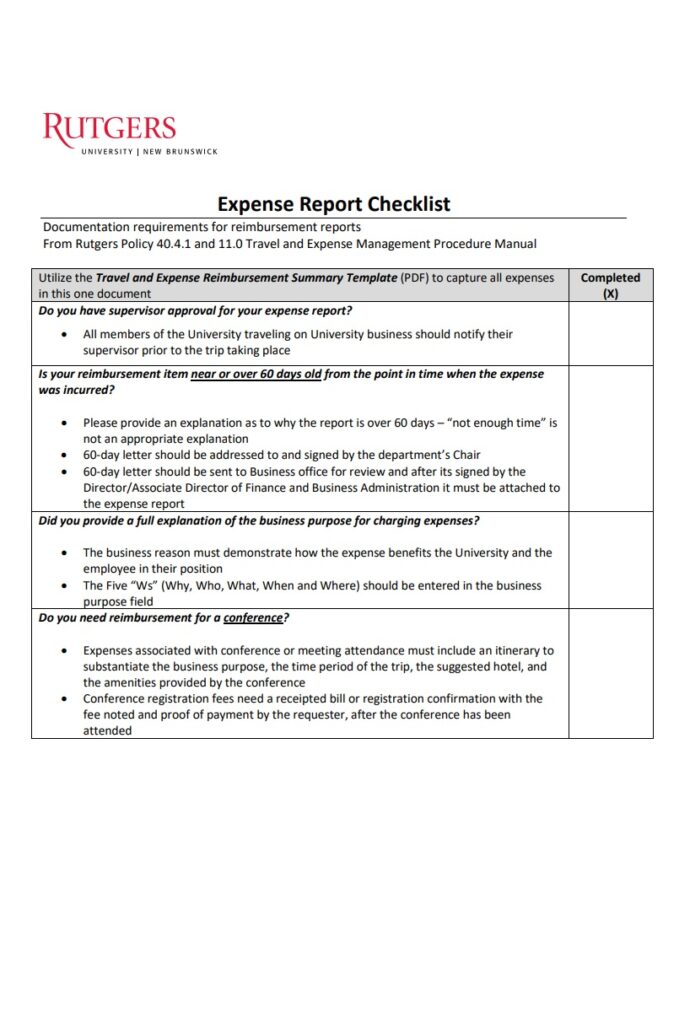 Expense Report Checklist Example
