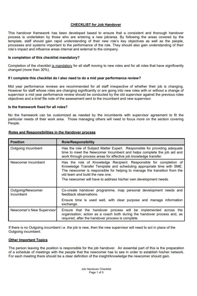 Handover Report Example