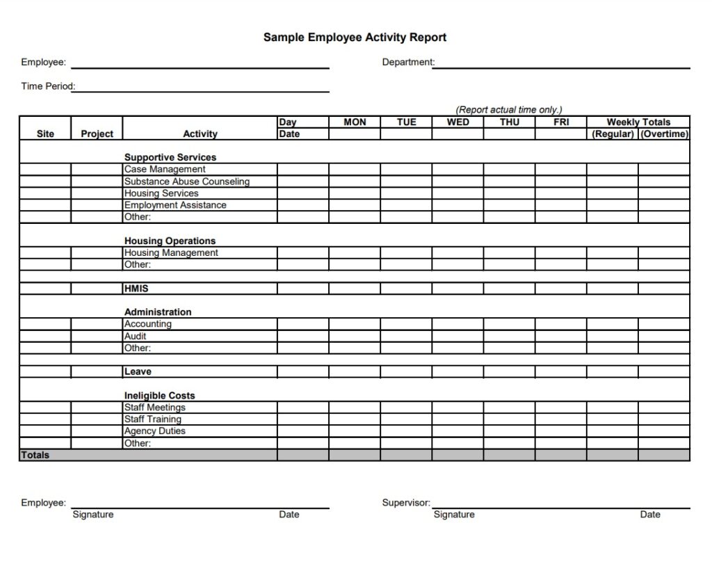 Staff Activity Report Example