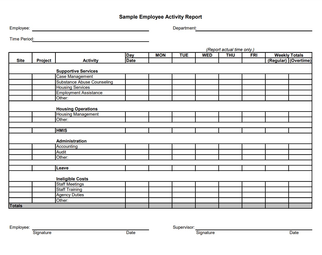 Staff Activity Report Template