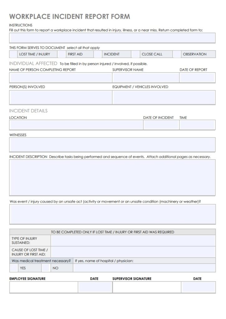 Workplace Incident Report Example