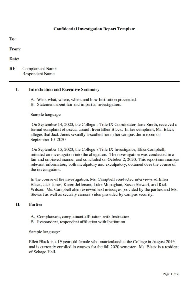 Confidential Investigation Report Example