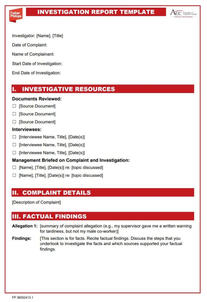 Investigation Report Format