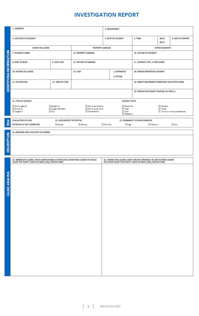 Investigation Report Template