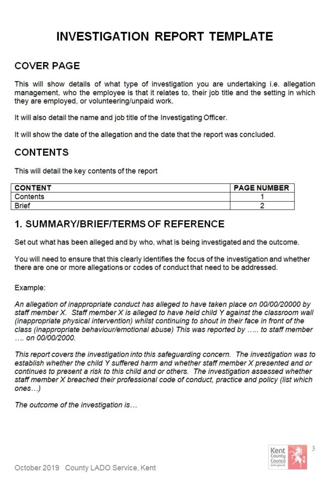 Investigation Report Template Word