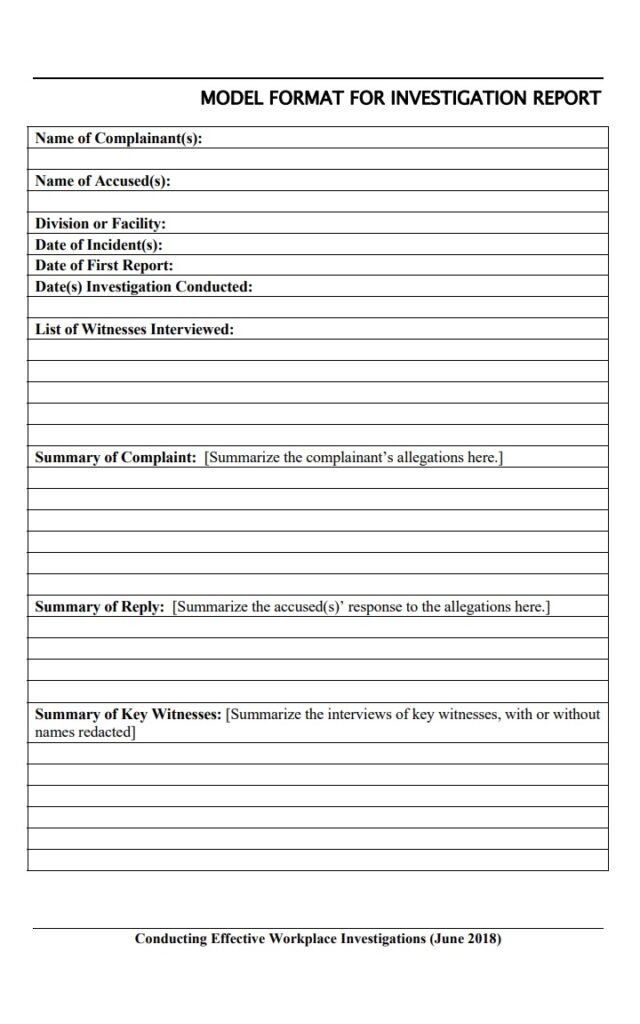 Investigation Report Writing Template