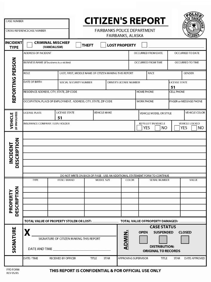 Police Report Format