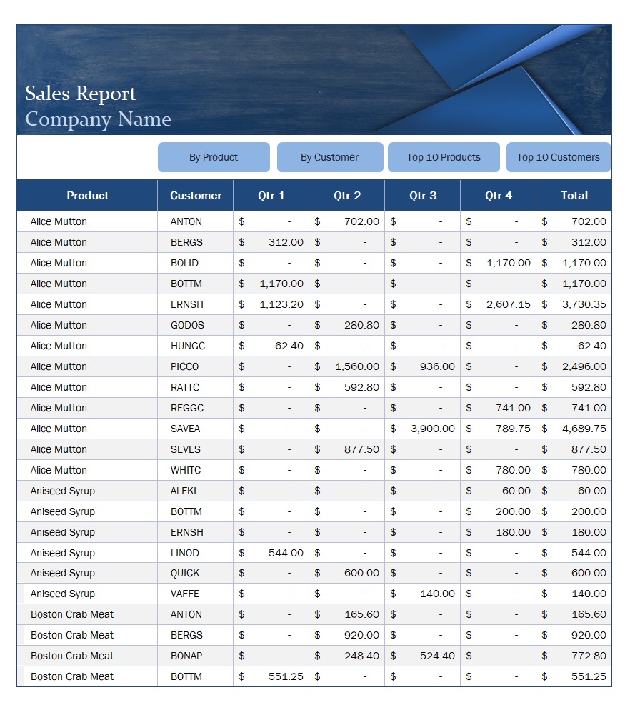 Mall Central Sales Report Template