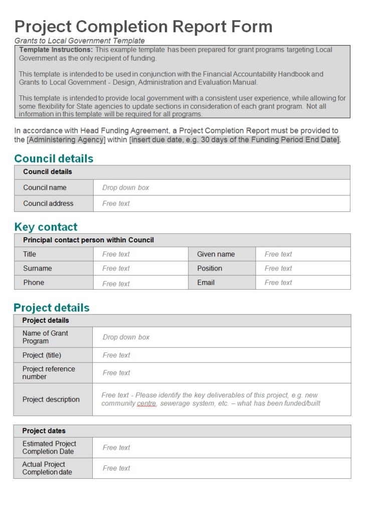 Work Completion Report Template