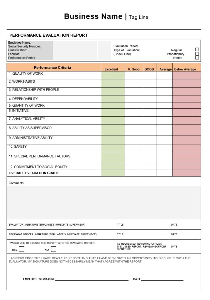 Performance Evaluation Report Sample