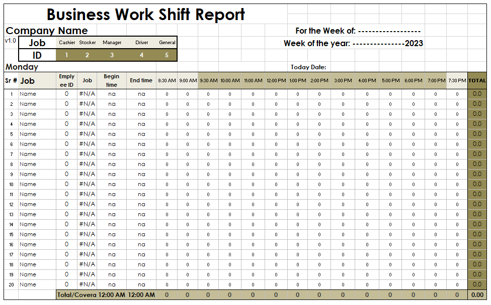 Business Working Shift Report Template