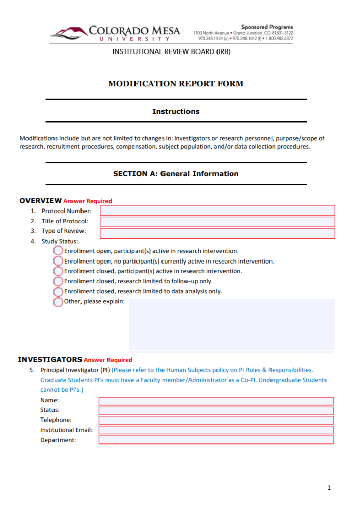 Modification Report Form