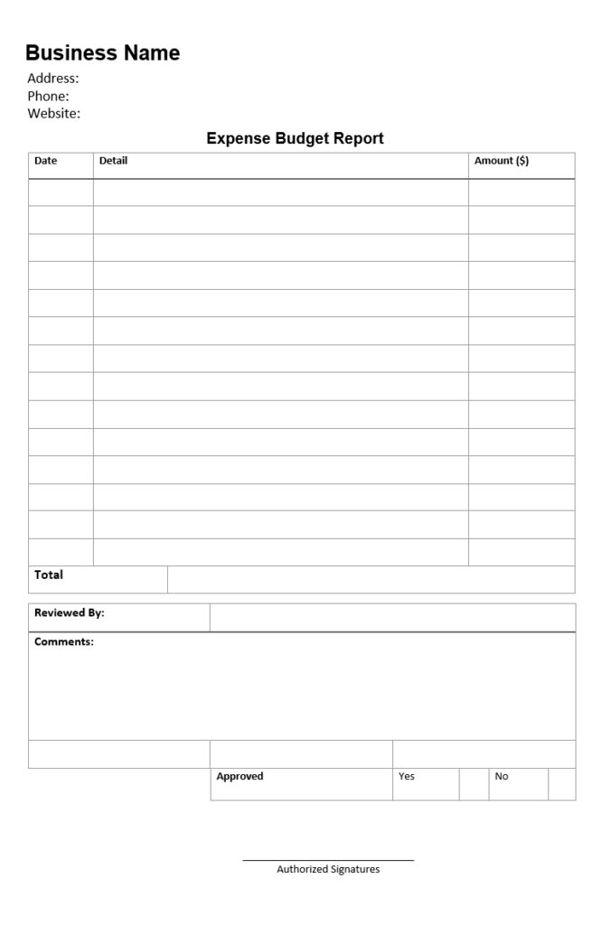 Expense Budget Report Example