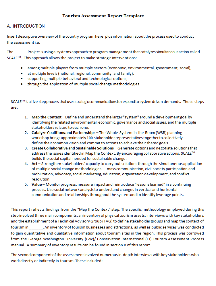 Tourism Assessment Report Template