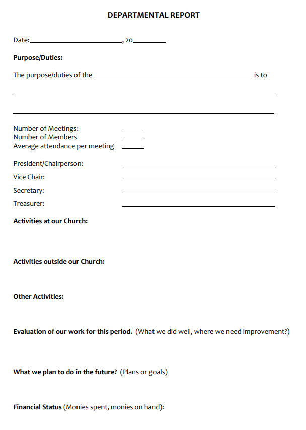 Blank Department Report Example