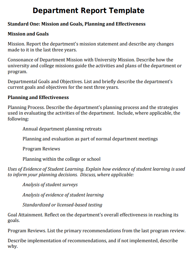 Department Report Example