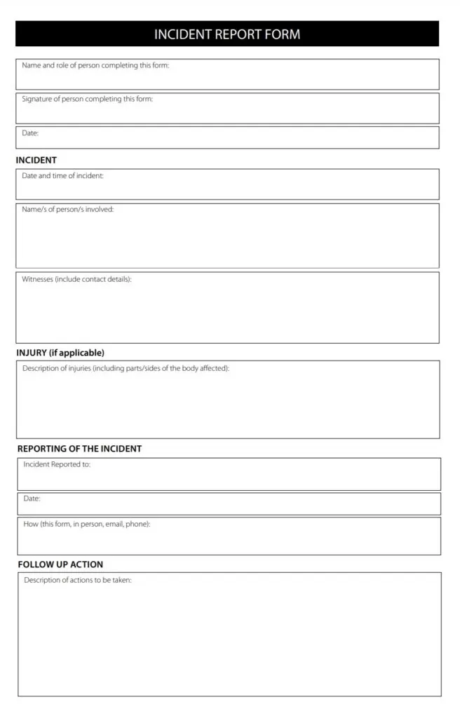 Blank Incident Report Example