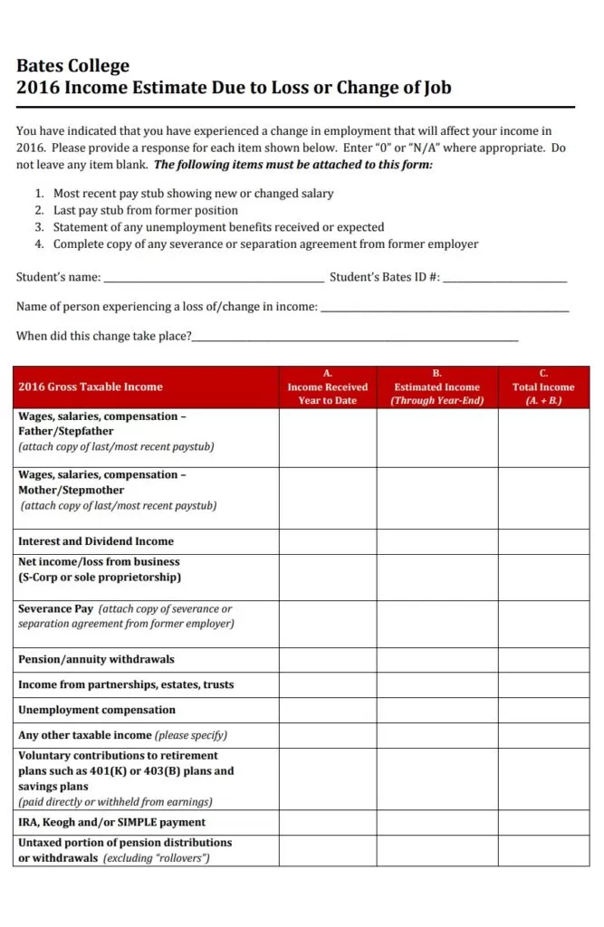 Blank Income Estimation Report Example