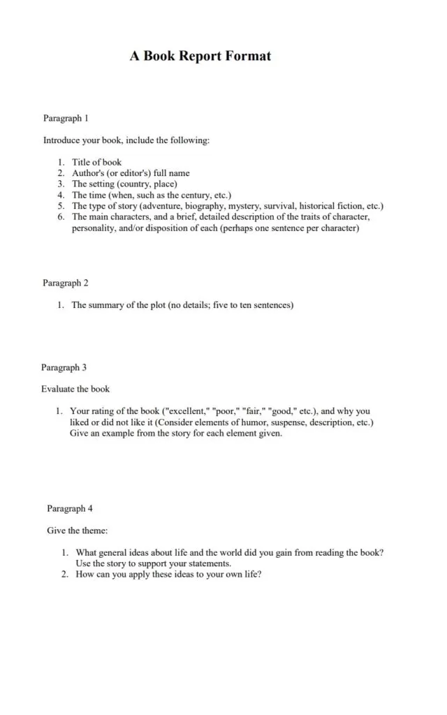 Book Report Format