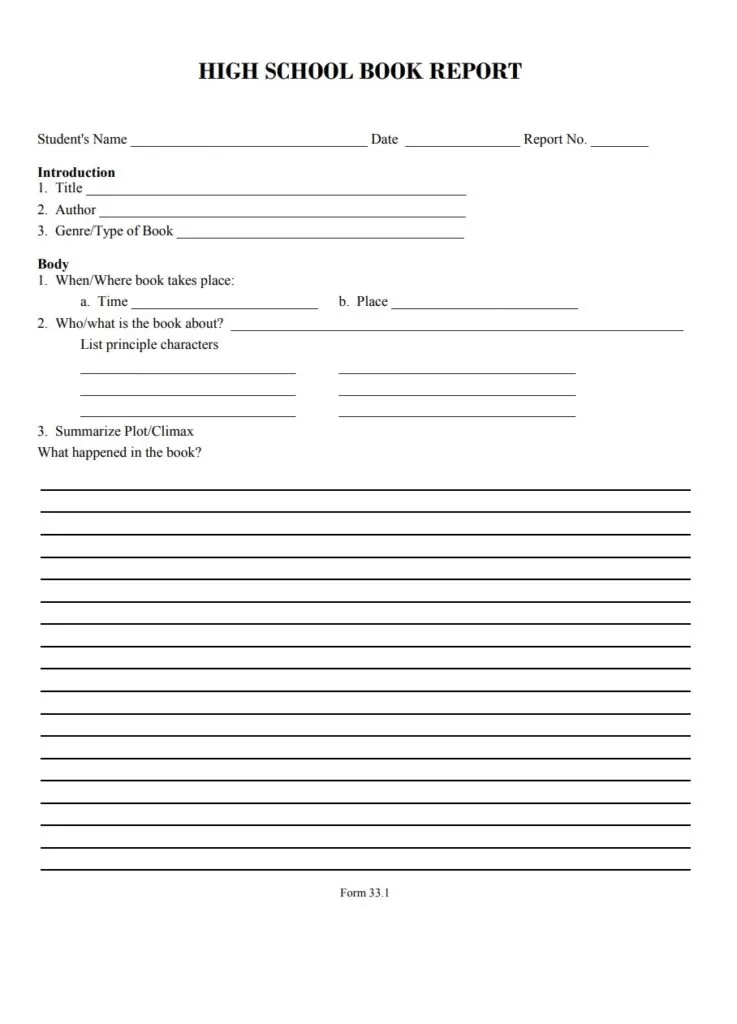 High School Book Report Example