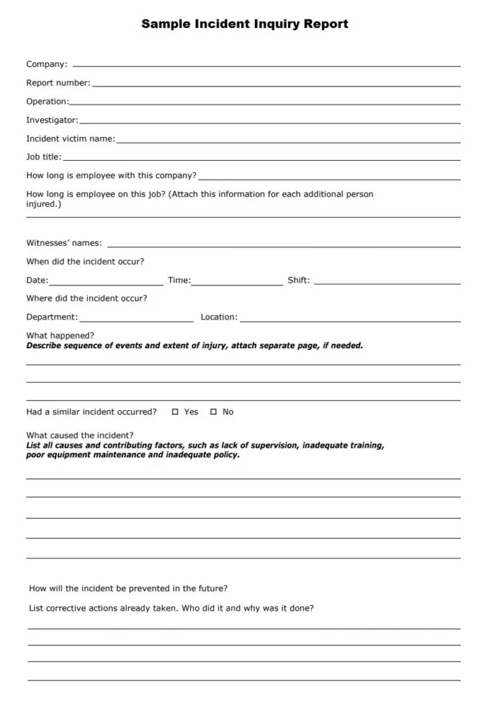 Incident Inquiry Report Example