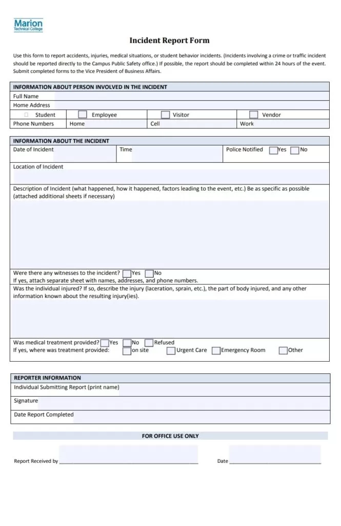 Professional Incident Report Example