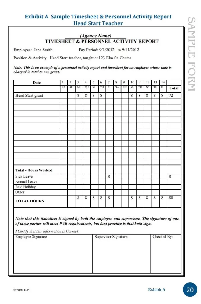 Staff Activity Timesheet Report Example