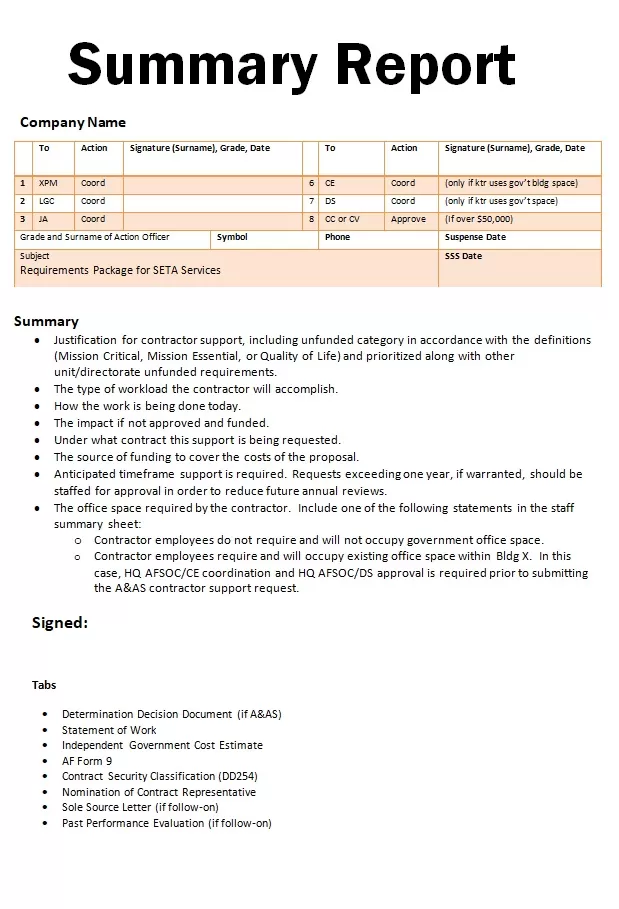 Summary Report Example