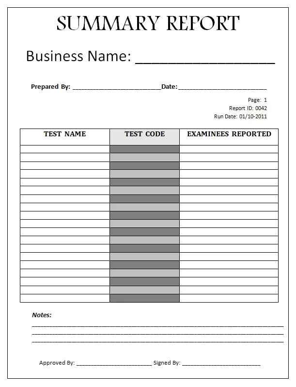 Summary Report Format