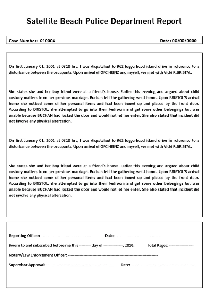 Final Police Report Example