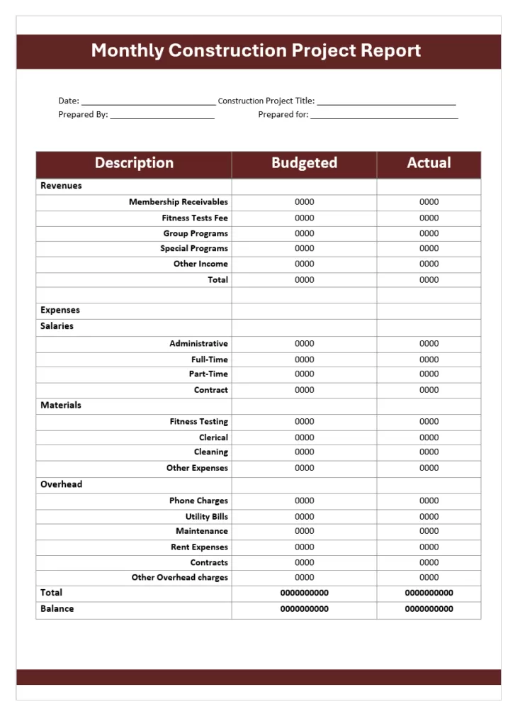 Monthly Construction Project Report Template